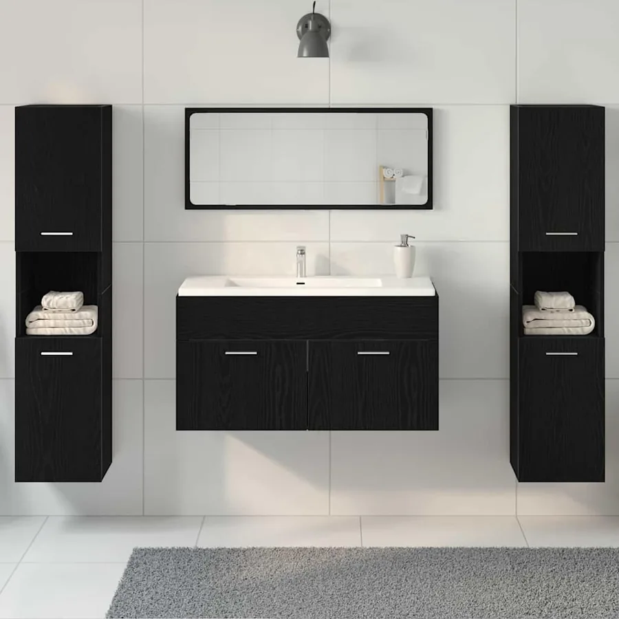 Ensemble de mobilier de salle de bain 4 pcs Chêne noir - 4