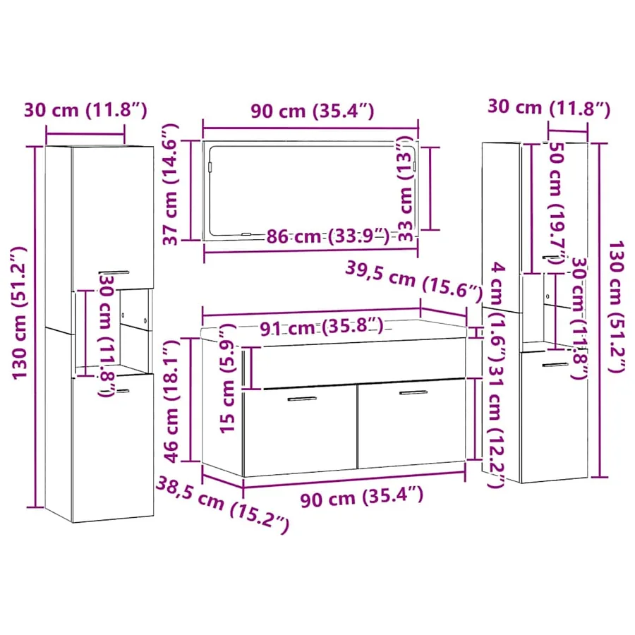 Ensemble de mobilier de salle de bain 4 pcs Chêne noir - 16