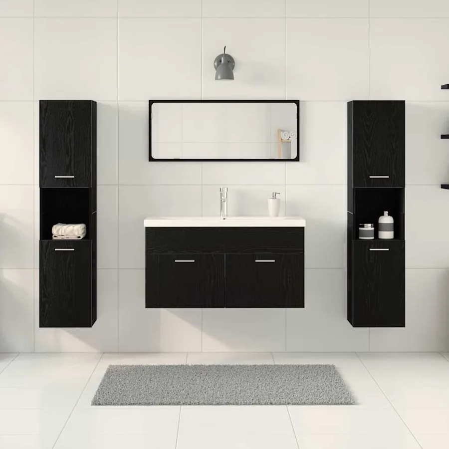 Ensemble de mobilier de salle de bain 4 pcs Chêne noir - 4