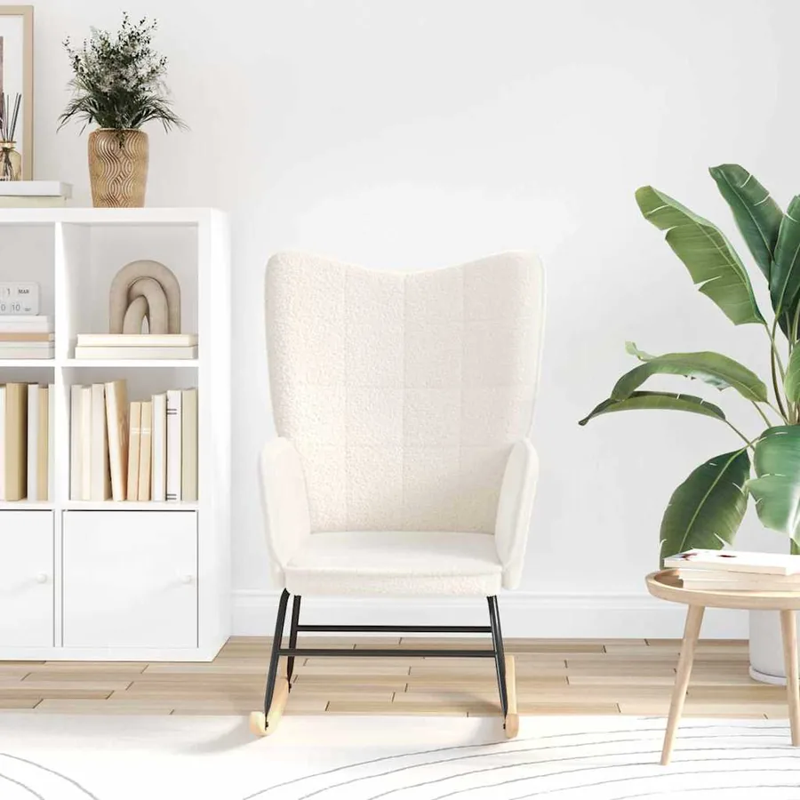 Chaise à bascule Crème Tissu Sherpa - 3
