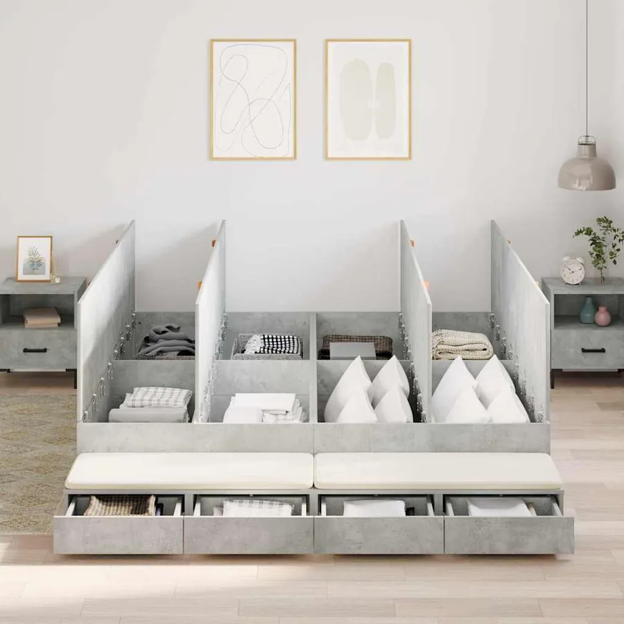 Cadre de lit avec rangement Gris béton 180 cm Bois d'ingénierie