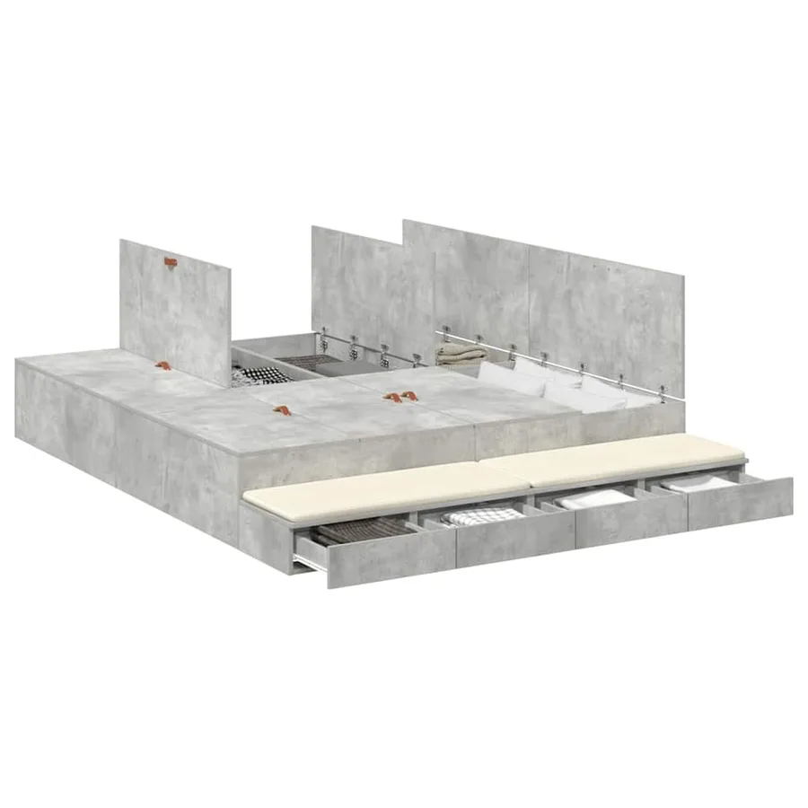 Cadre de lit avec rangement Gris béton 180 cm Bois d'ingénierie - 3