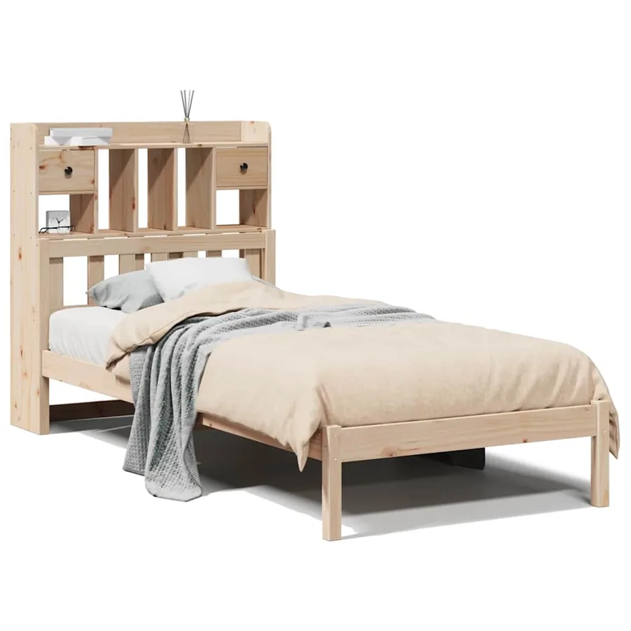 Lit bibliothèque sans matelas 75x190 cm bois de pin massif - 2