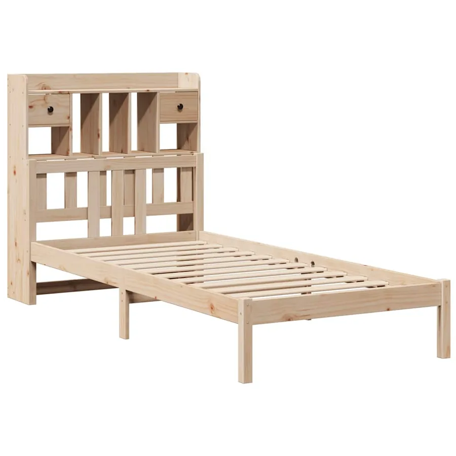 Lit bibliothèque sans matelas 75x190 cm bois de pin massif - 3
