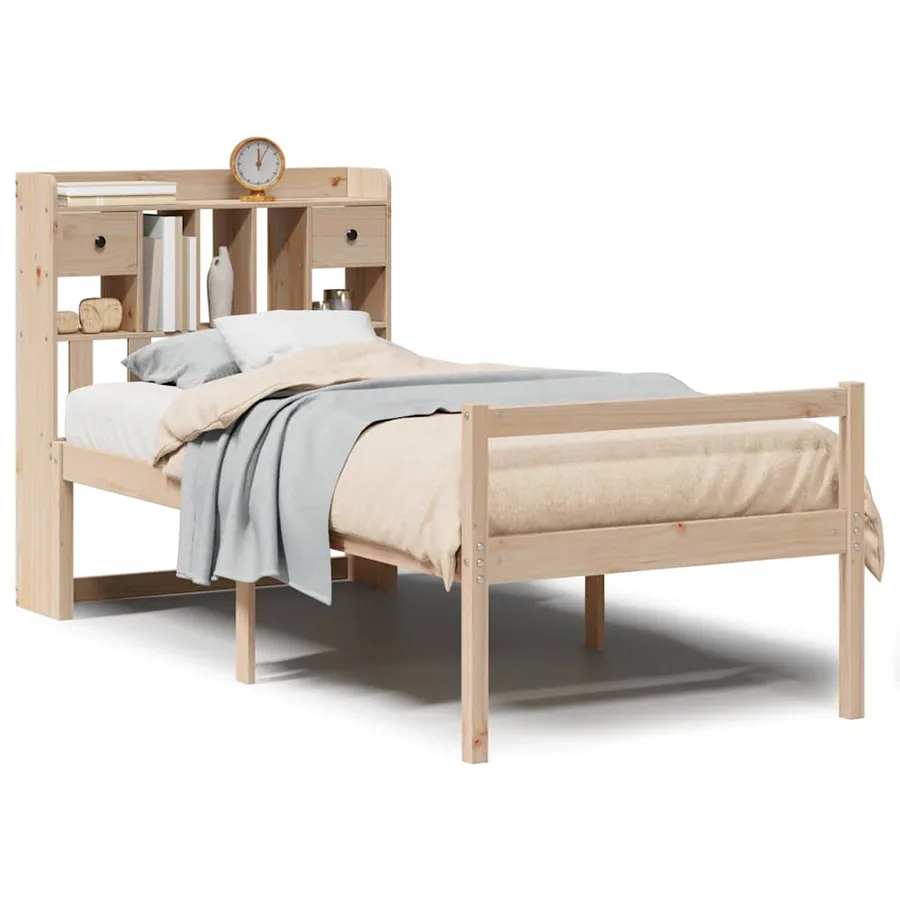Lit bibliothèque sans matelas 90x200 cm bois de pin massif - 2
