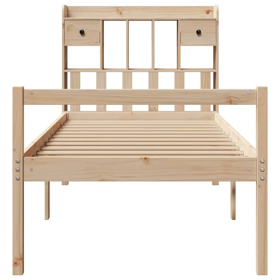 Lit bibliothèque sans matelas 90x200 cm bois de pin massif - 4