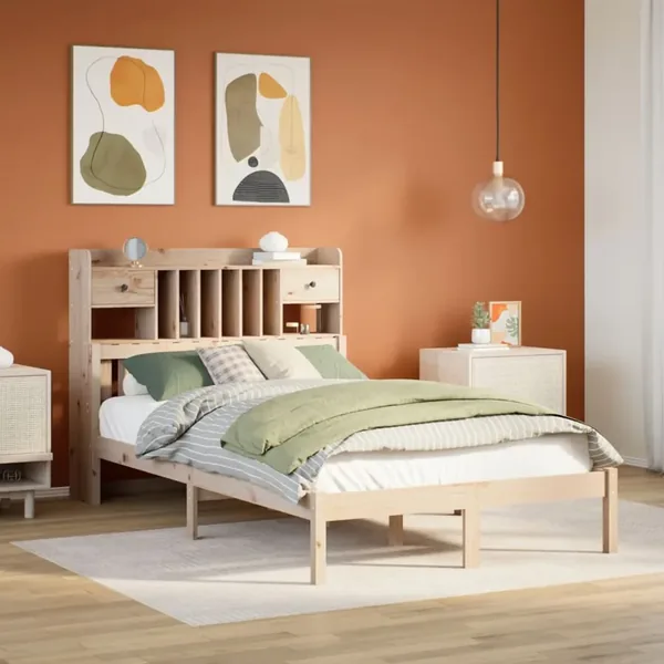 Lit bibliothèque sans matelas 135x190 cm bois de pin massif