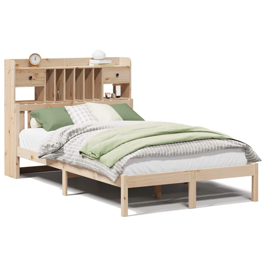 Lit bibliothèque sans matelas 135x190 cm bois de pin massif - 2