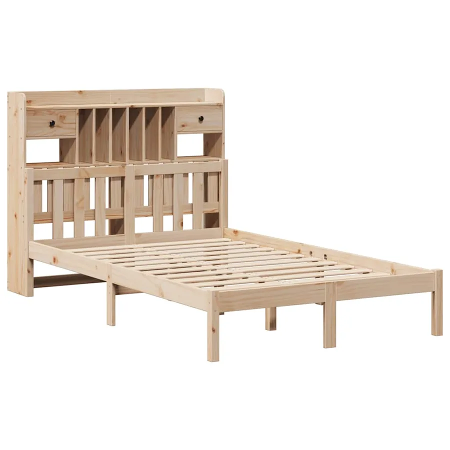 Lit bibliothèque sans matelas 135x190 cm bois de pin massif - 3