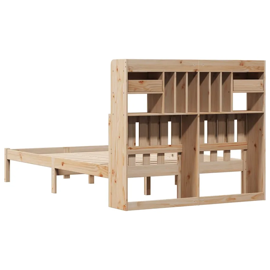 Lit bibliothèque sans matelas 135x190 cm bois de pin massif - 6