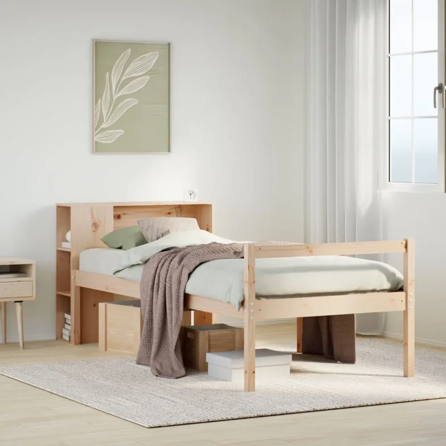 Lit bibliothèque sans matelas 90x200 cm bois de pin massif