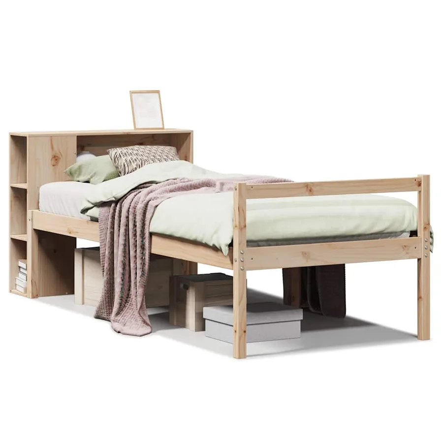 Lit bibliothèque sans matelas 90x200 cm bois de pin massif - 2