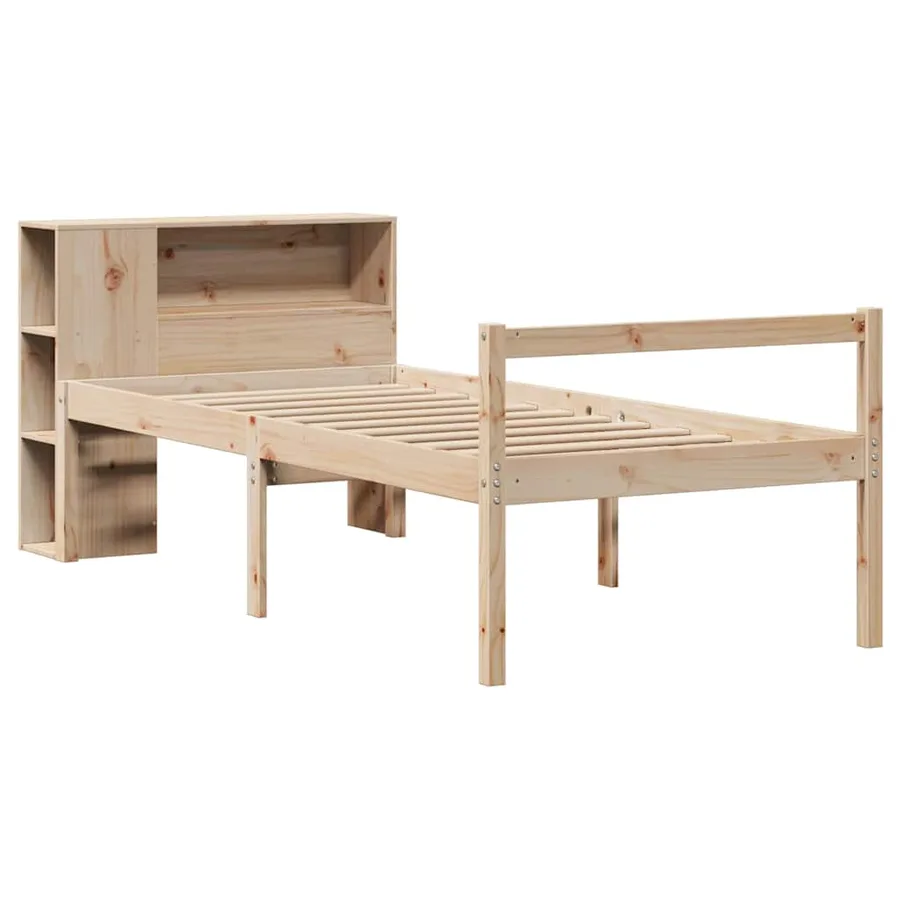 Lit bibliothèque sans matelas 90x200 cm bois de pin massif - 3