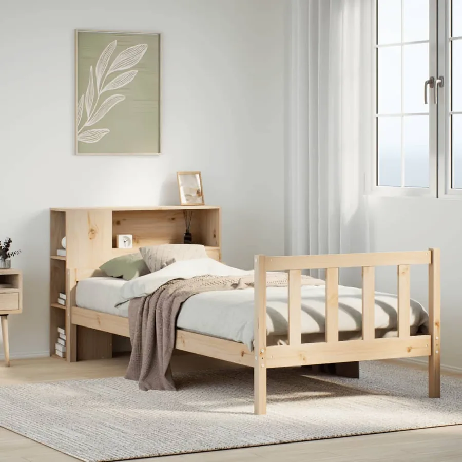 Lit bibliothèque sans matelas 90x190 cm bois de pin massif