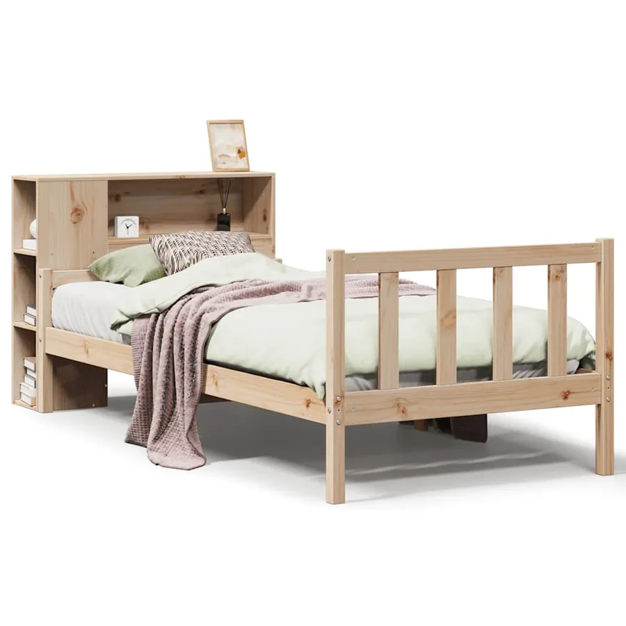 Lit bibliothèque sans matelas 90x190 cm bois de pin massif - 2