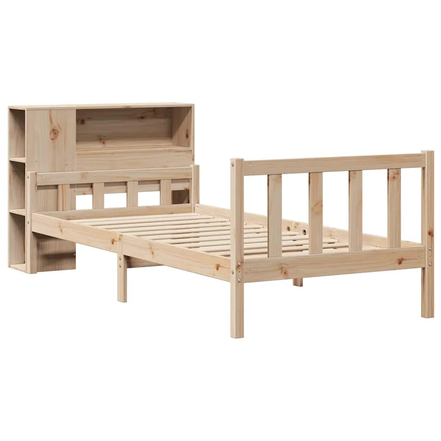 Lit bibliothèque sans matelas 90x190 cm bois de pin massif - 3