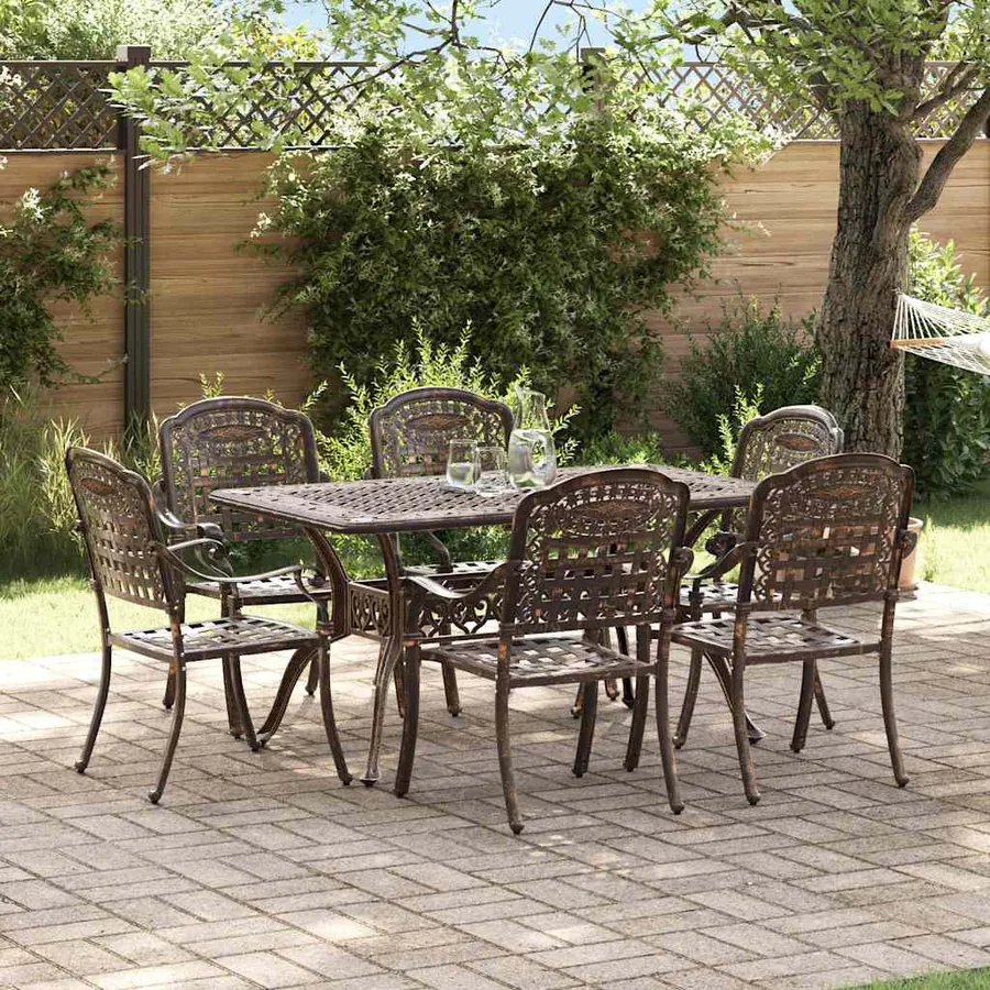 Ensemble de salle à manger pour jardin 7 pcs Bronze Aluminium