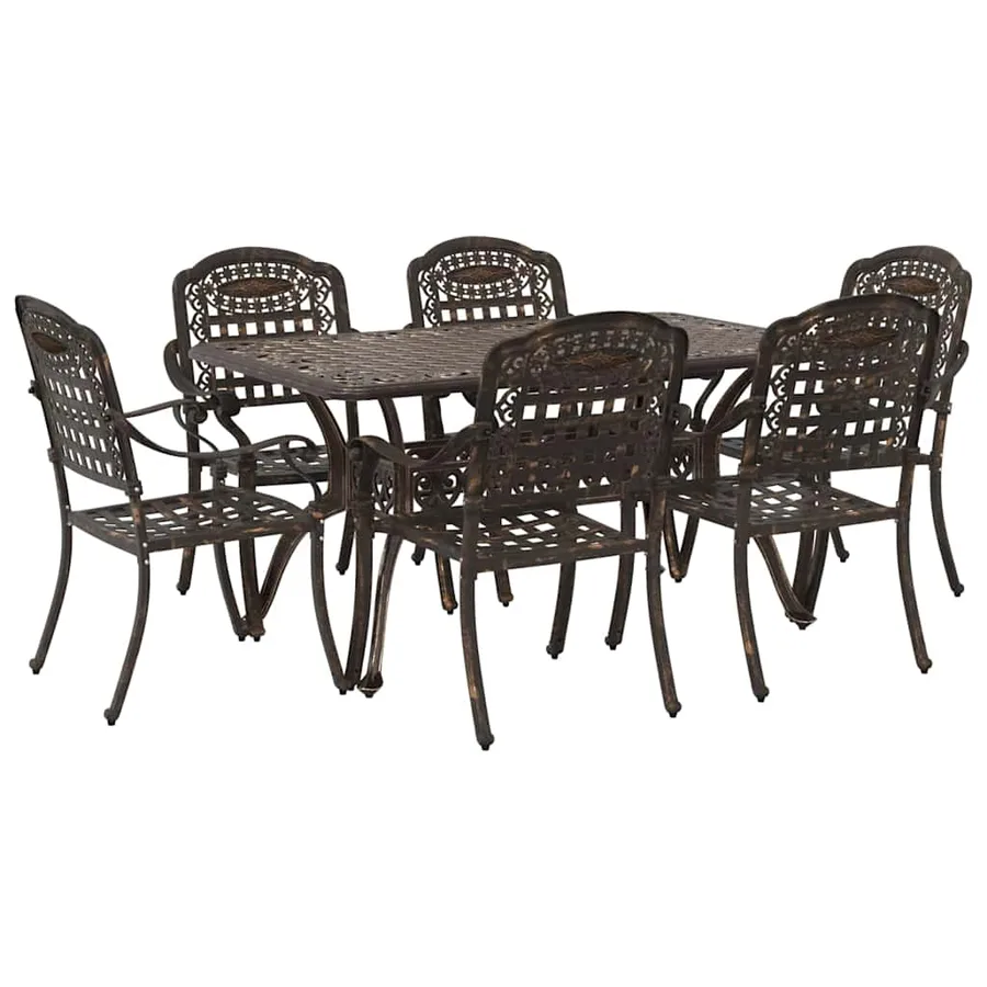 Ensemble de salle à manger pour jardin 7 pcs Bronze Aluminium - 2