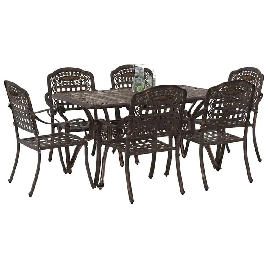 Ensemble de salle à manger pour jardin 7 pcs Bronze Aluminium - 3