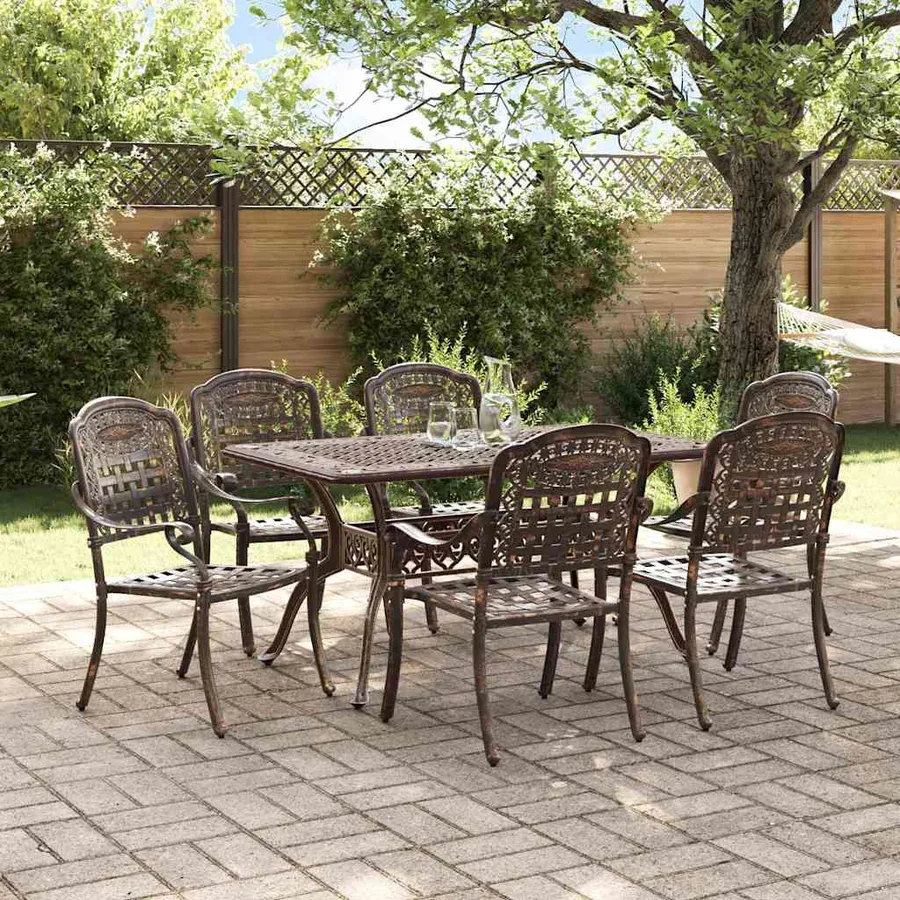Ensemble de salle à manger pour jardin 7 pcs Bronze Aluminium - 4