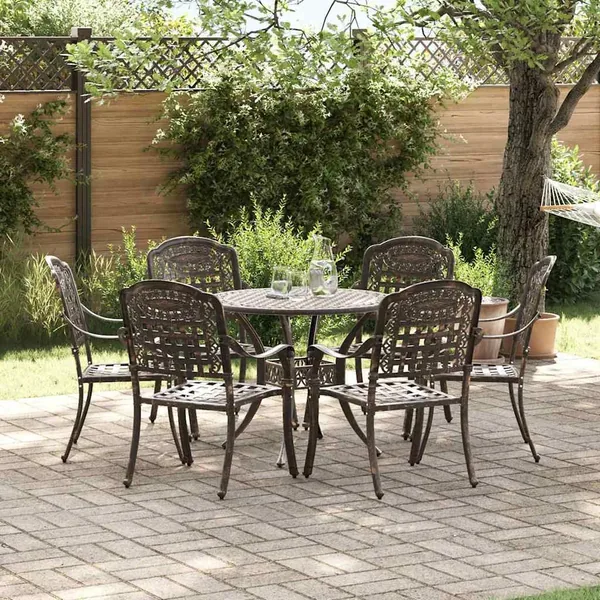 Ensemble de salle à manger pour jardin 7 pcs Bronze Aluminium