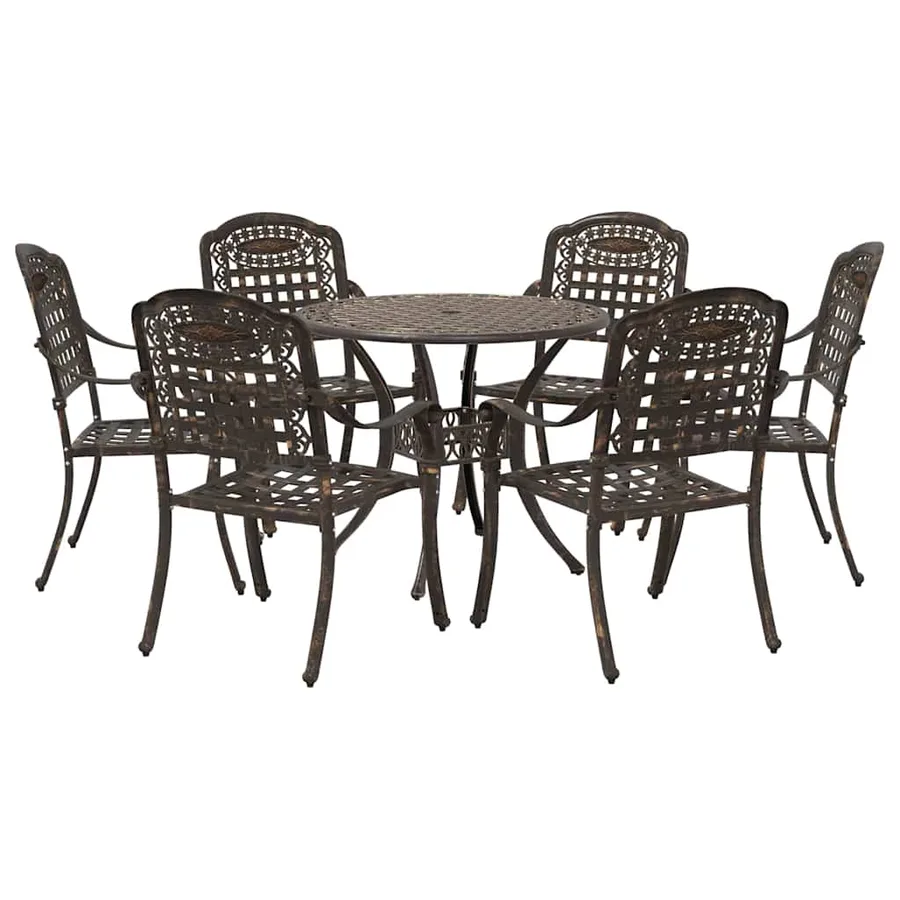 Ensemble de salle à manger pour jardin 7 pcs Bronze Aluminium - 2