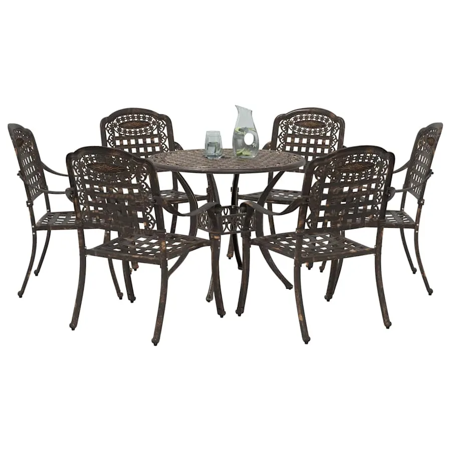 Ensemble de salle à manger pour jardin 7 pcs Bronze Aluminium - 3