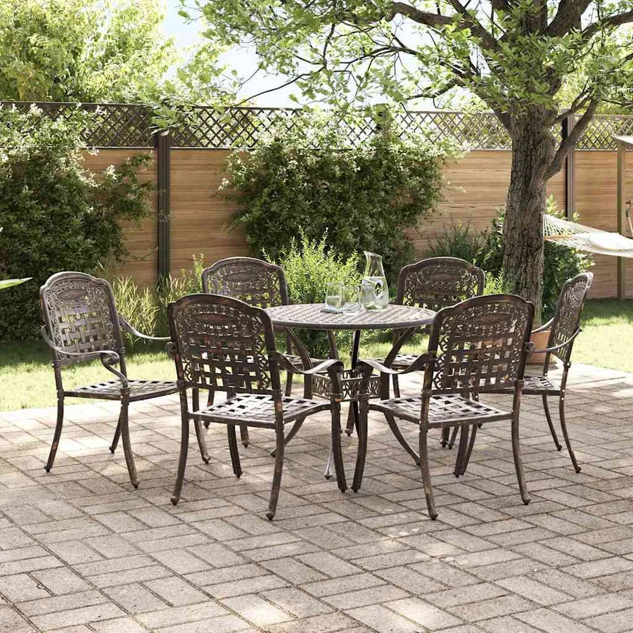 Ensemble de salle à manger pour jardin 7 pcs Bronze Aluminium - 4