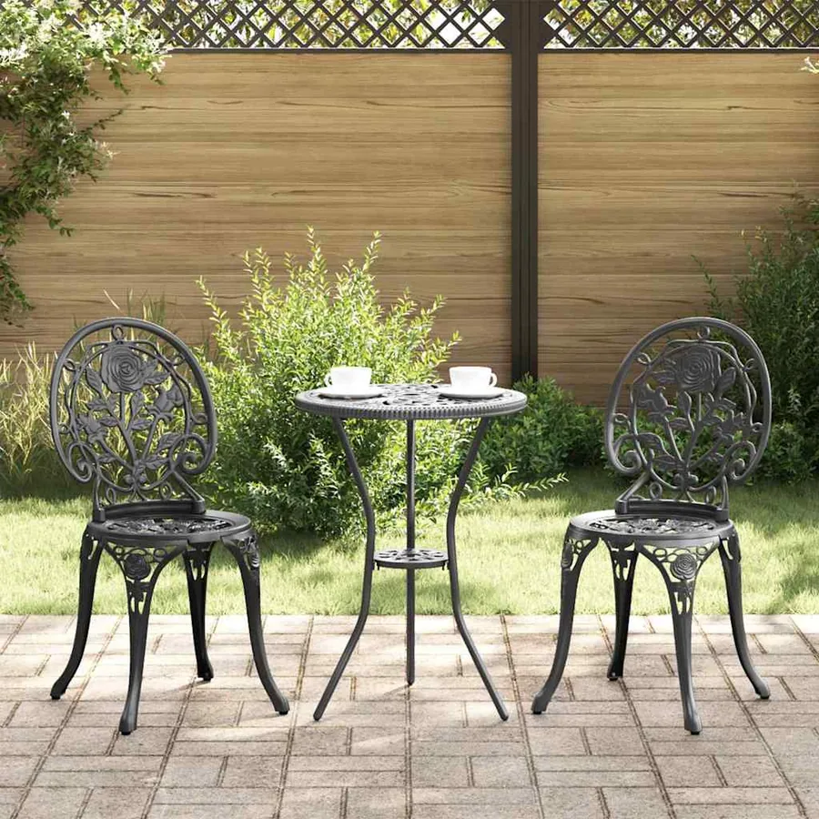 Ensemble bistro de jardin 3 pcs Noir Aluminium