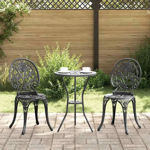 Ensemble bistro de jardin 3 pcs Noir Aluminium