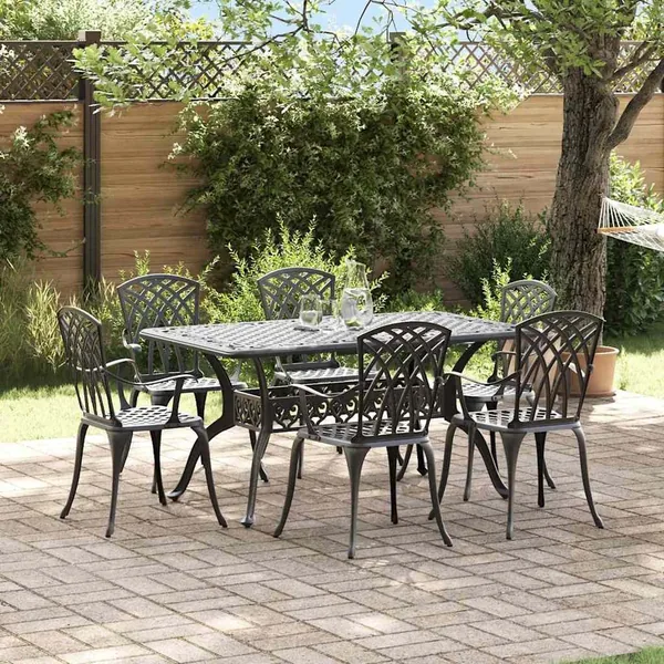 Ensemble de salle à manger pour jardin 7 pcs Noir Aluminium