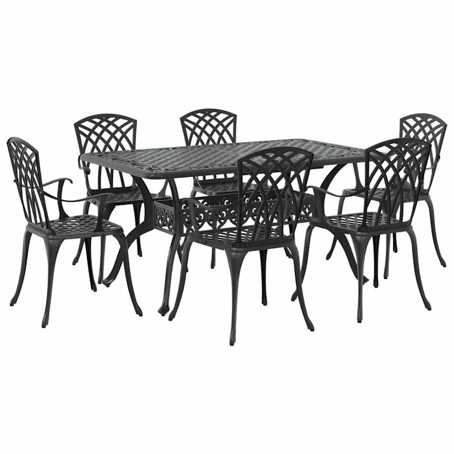 Ensemble de salle à manger pour jardin 7 pcs Noir Aluminium - 2