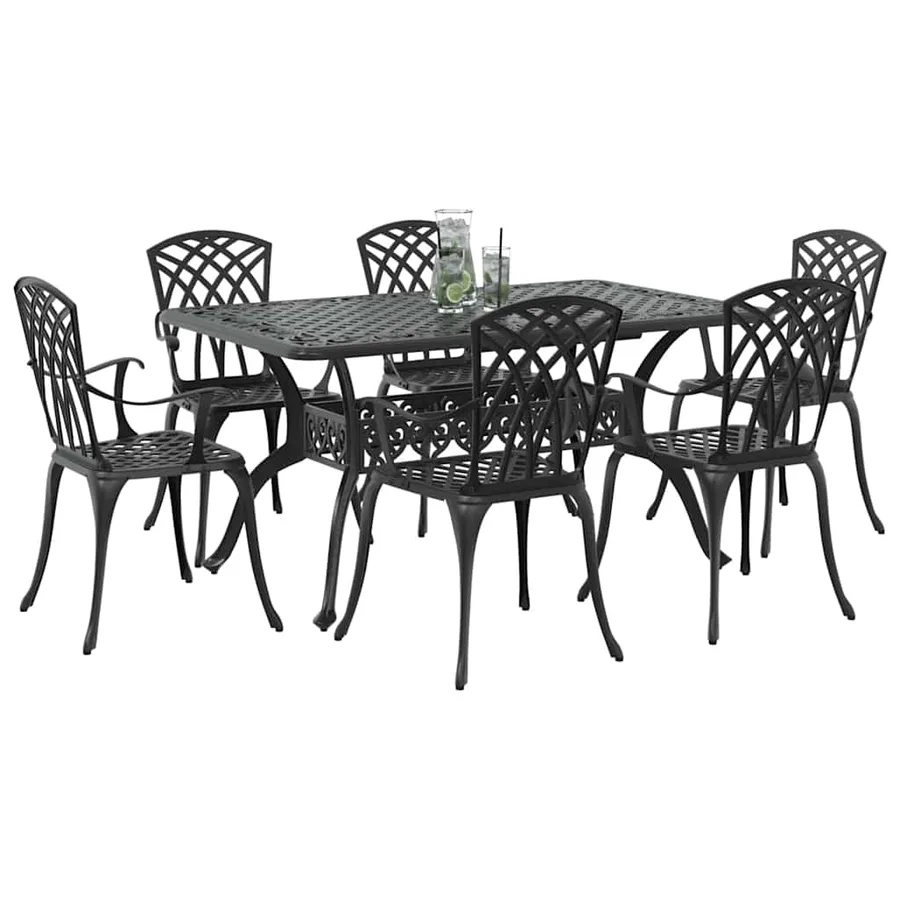 Ensemble de salle à manger pour jardin 7 pcs Noir Aluminium - 3