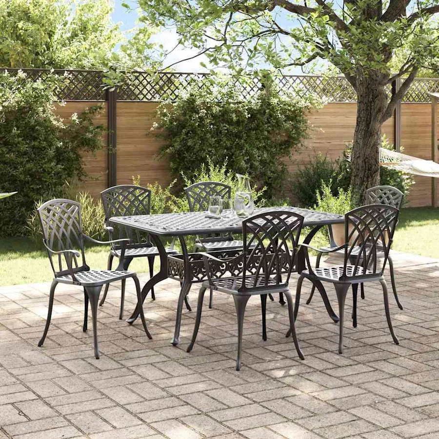Ensemble de salle à manger pour jardin 7 pcs Noir Aluminium - 4