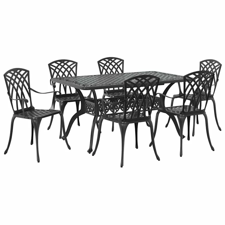 Ensemble de salle à manger pour jardin 7 pcs Noir Aluminium - 5