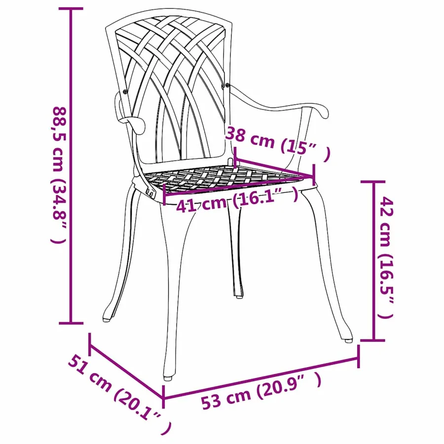 Chaise de jardin 2 pcs Bronze 53 x 51 x 88,5cm Aluminium - 8