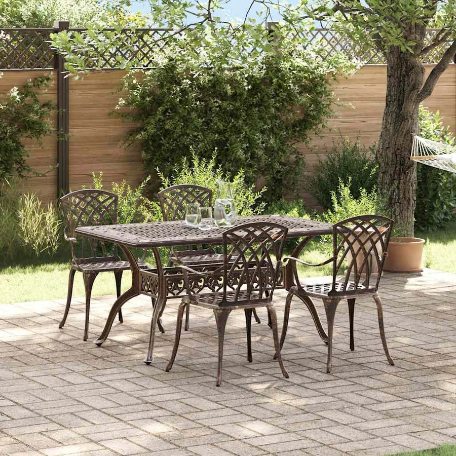 Ensemble de salle à manger pour jardin 5 pcs Bronze Aluminium