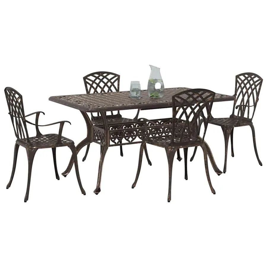 Ensemble de salle à manger pour jardin 5 pcs Bronze Aluminium - 3