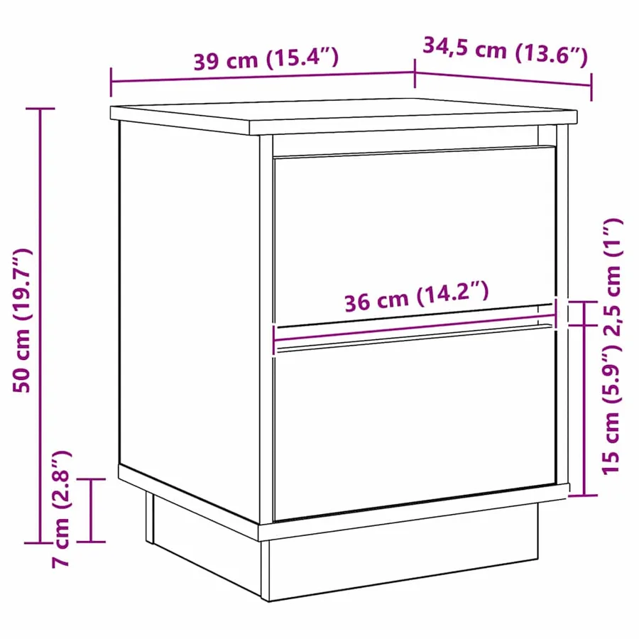 Cabinet de chevet 2 pcs Chêne Sonoma 39 x 34,5 x 50 cm - 15