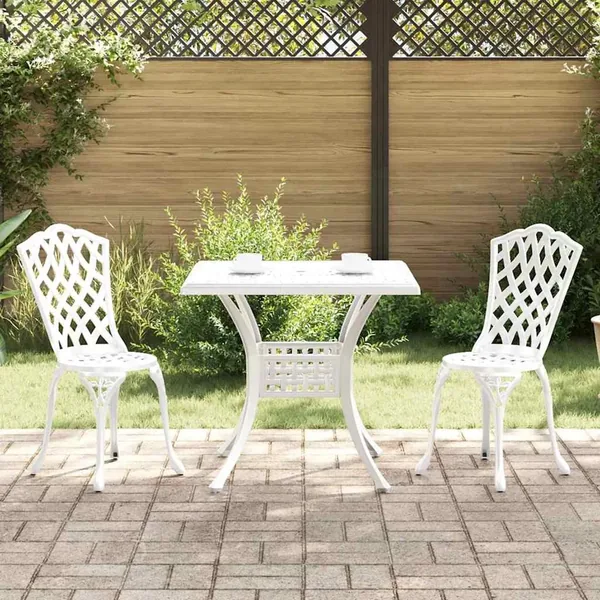 Ensemble de tables de jardin 3 pcs Blanc Aluminium coulé