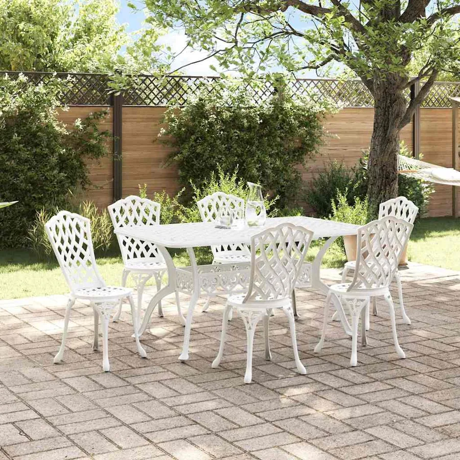 Ensemble de salle à manger pour jardin 7 pcs Blanc Aluminium