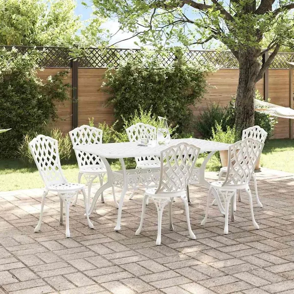 Ensemble de salle à manger pour jardin 7 pcs Blanc Aluminium