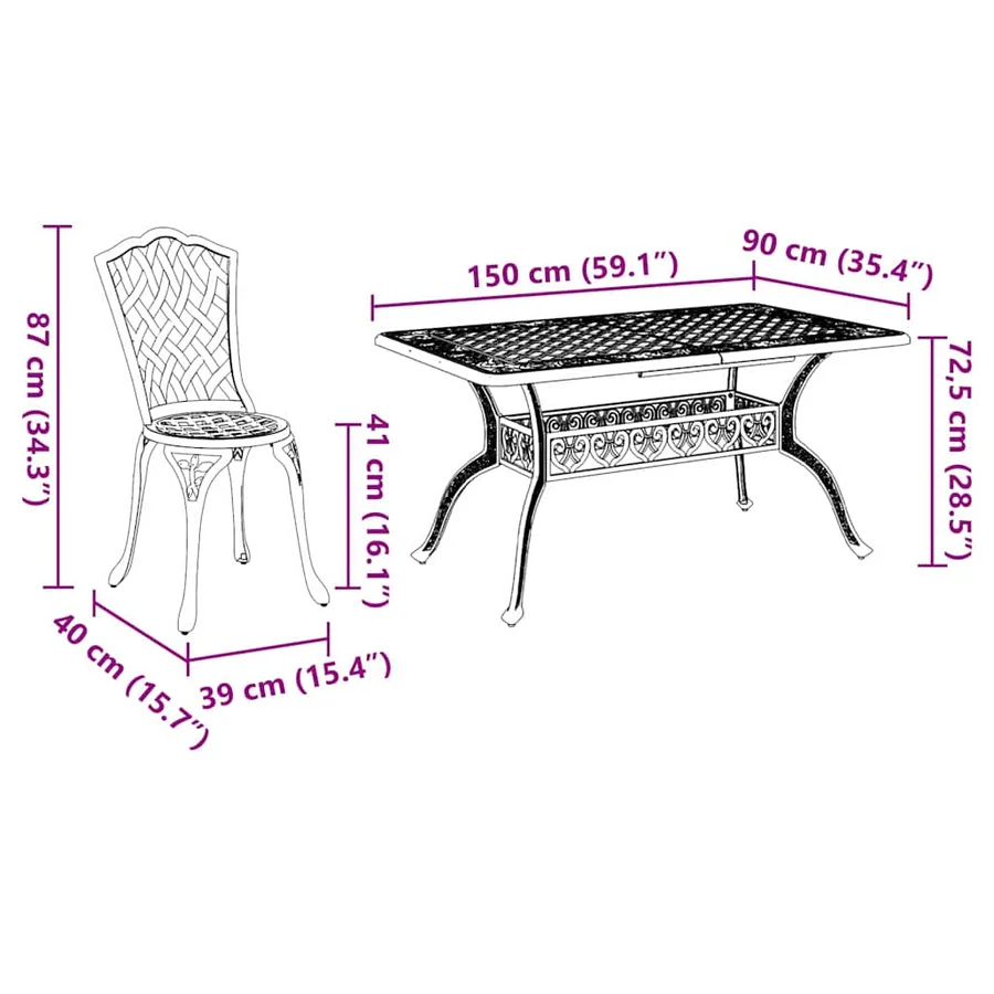Ensemble de salle à manger pour jardin 7 pcs Blanc Aluminium - 13