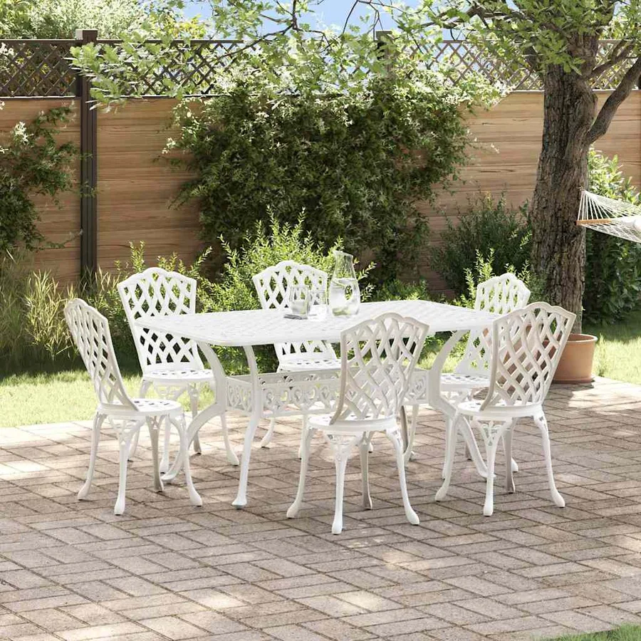 Ensemble de salle à manger pour jardin 7 pcs Blanc Aluminium - 4