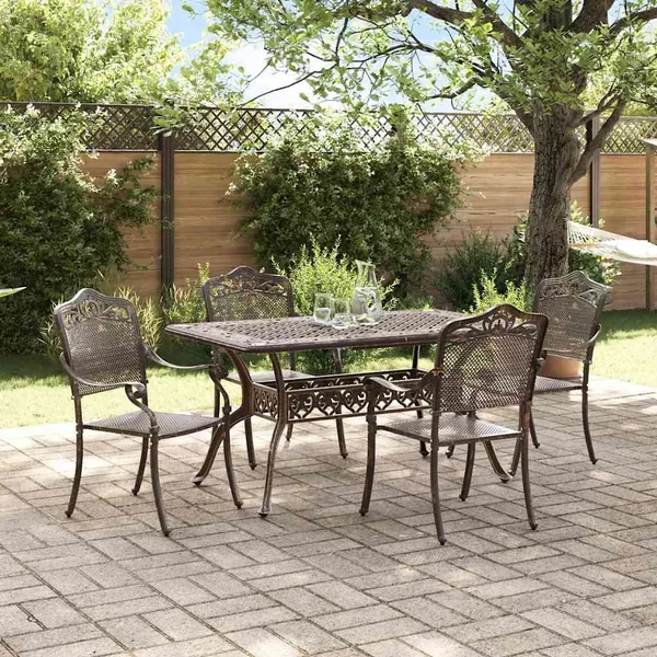 Ensemble de salle à manger pour jardin 5 pcs Bronze Aluminium