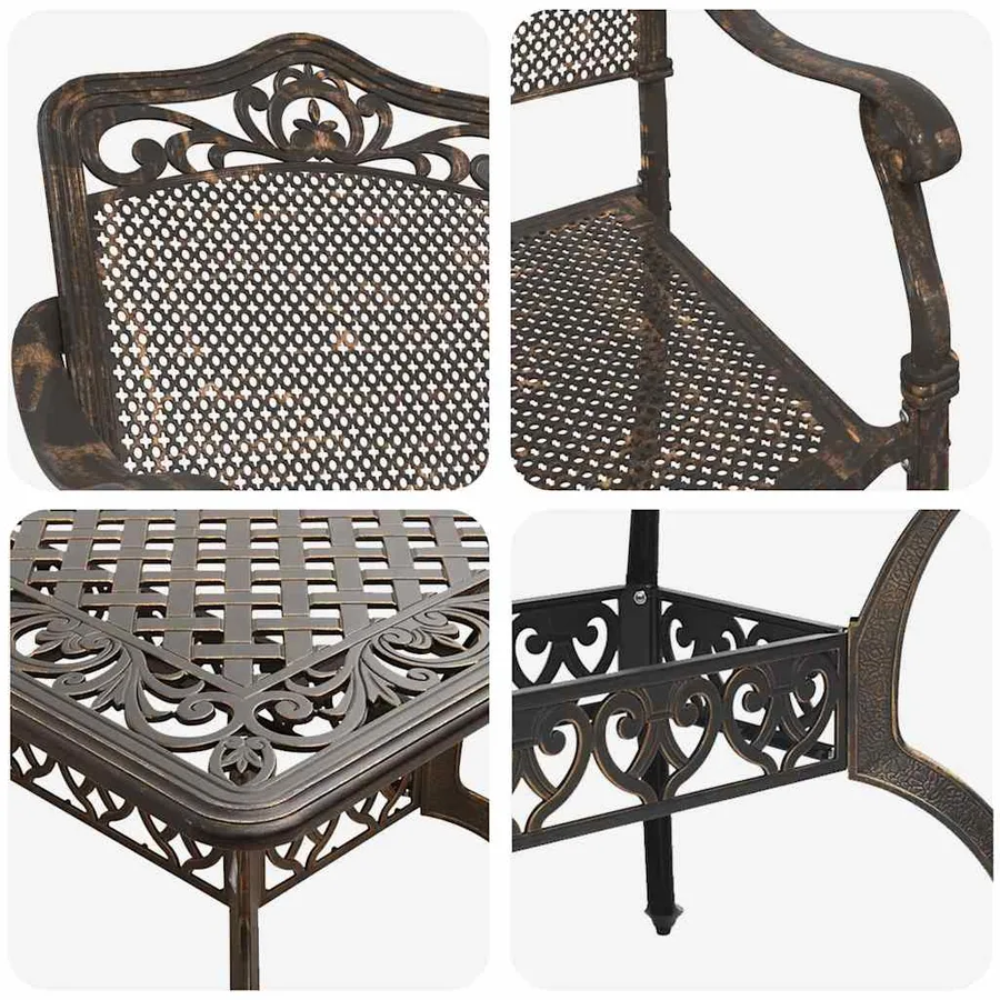 Ensemble de salle à manger pour jardin 5 pcs Bronze Aluminium - 11