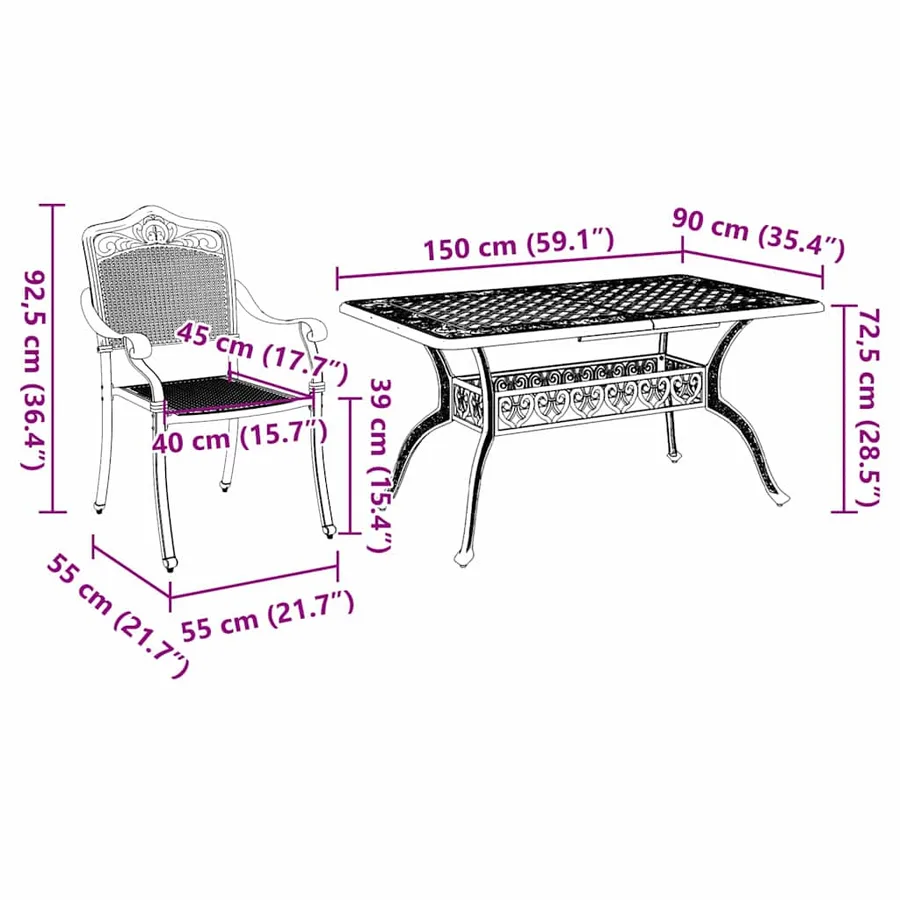Ensemble de salle à manger pour jardin 5 pcs Bronze Aluminium - 13