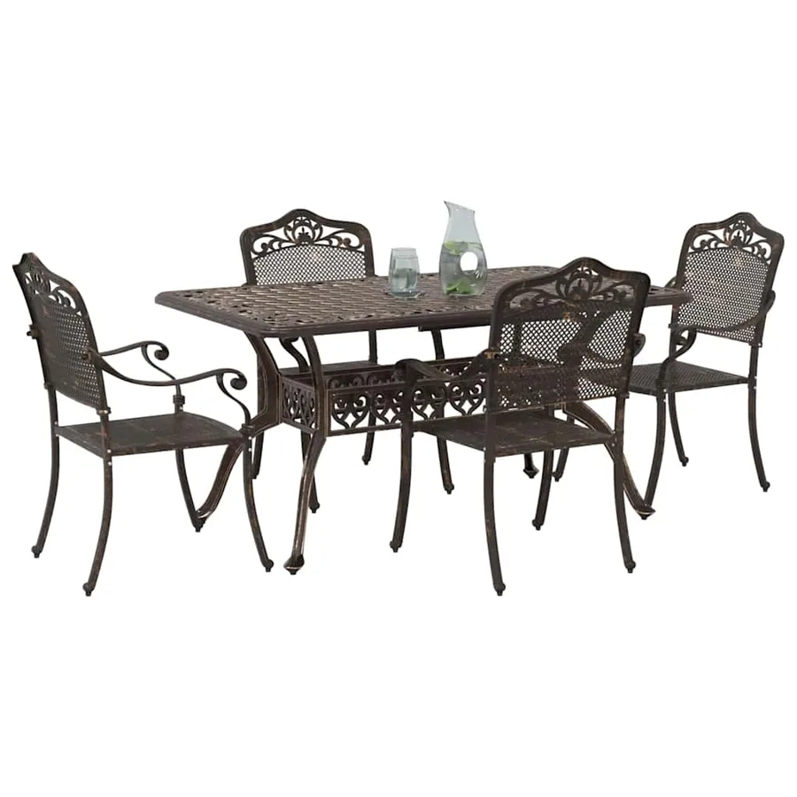 Ensemble de salle à manger pour jardin 5 pcs Bronze Aluminium - 3