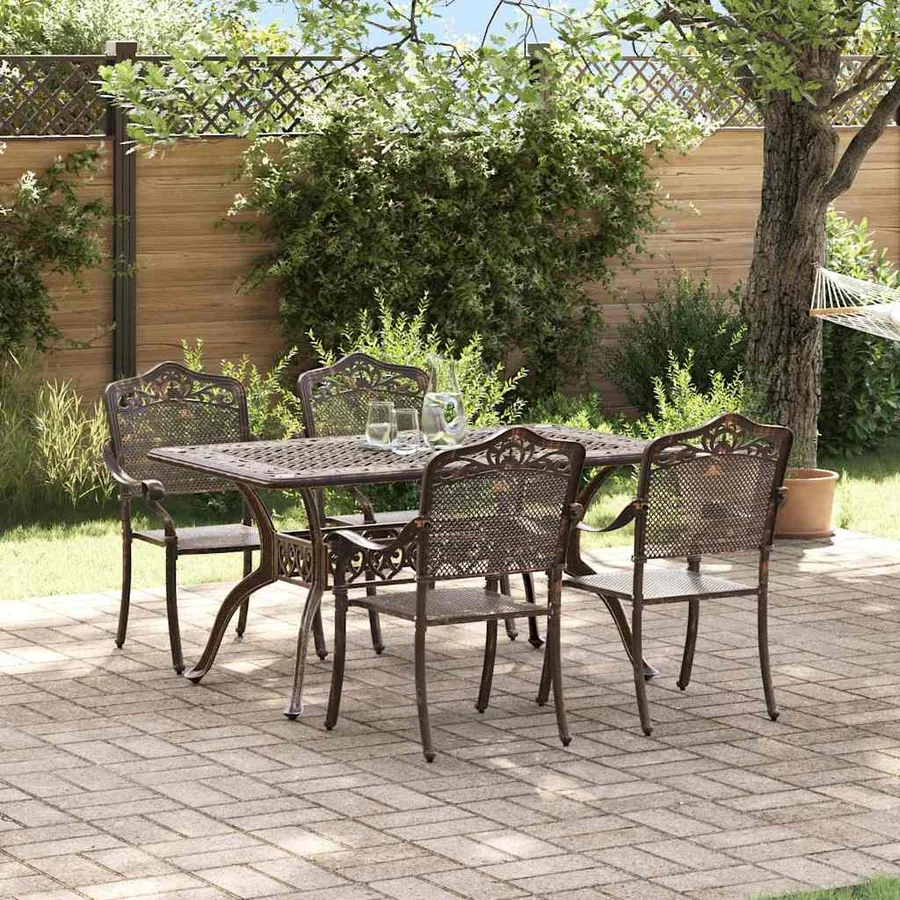 Ensemble de salle à manger pour jardin 5 pcs Bronze Aluminium - 4