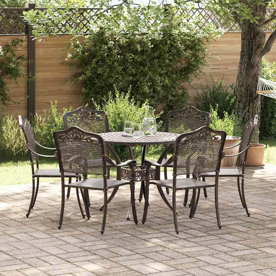 Ensemble de salle à manger pour jardin 7 pcs Bronze Aluminium